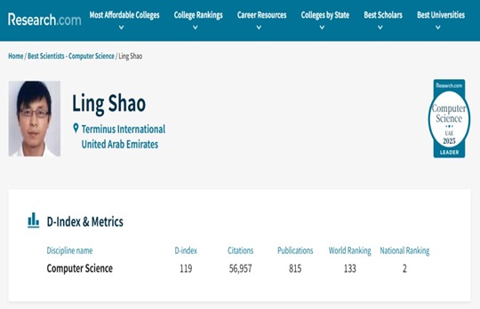 Global Ranking: Terminus Group's Shao Ling Listed as Top Scientist at No. 133